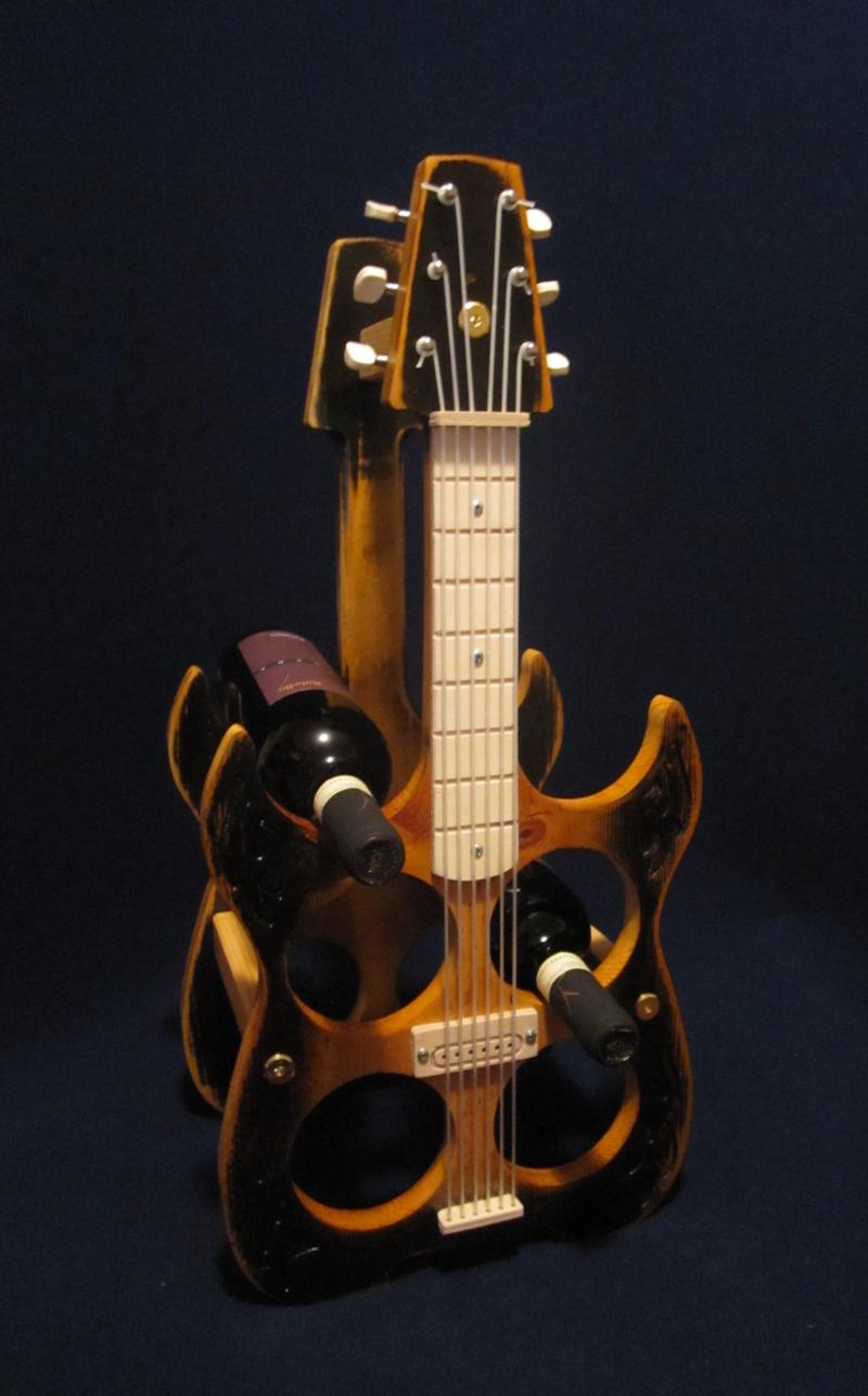 electric Guitar Wine rack Ebony Amber Pine